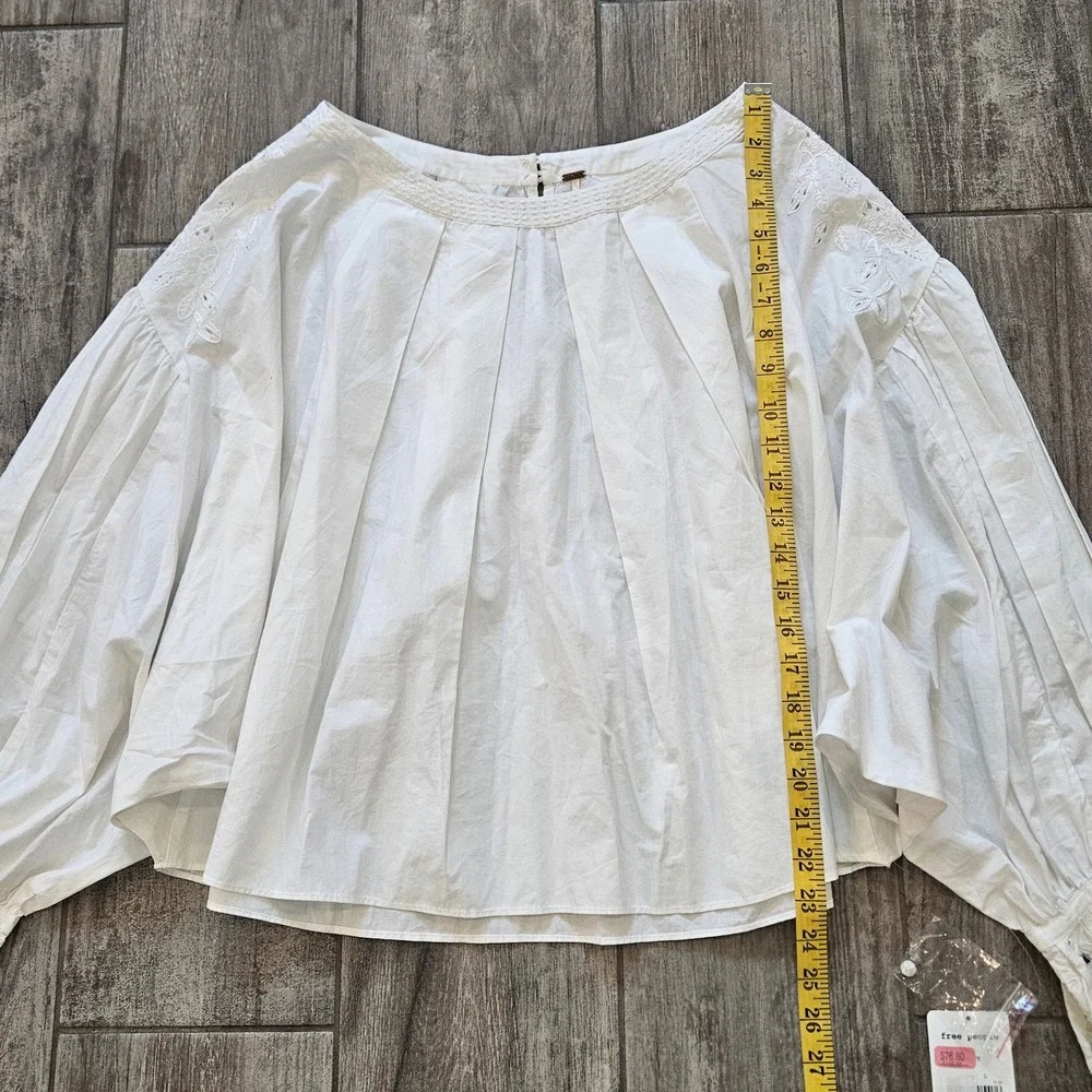 Free People Wishing Well Blouse Size L White NEW Eyelet Embroidered Balloon